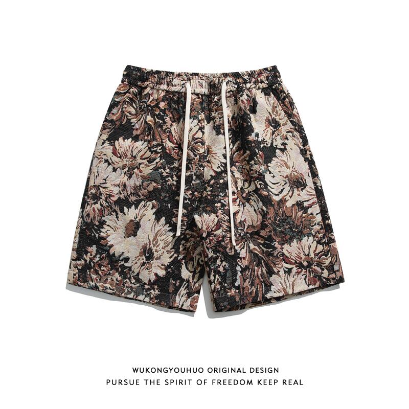 [Satoru Series] ★Shorts★ 3color Floral Pattern Bottoms Short Length Pants Unisex Men's Blue Black Green