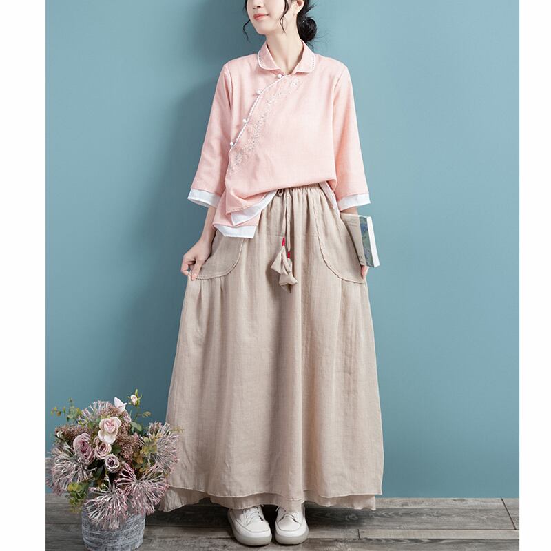 [Qing Series]★China style skirt★ 4color Bottoms Long length skirt Blue green Blue gray White Brown