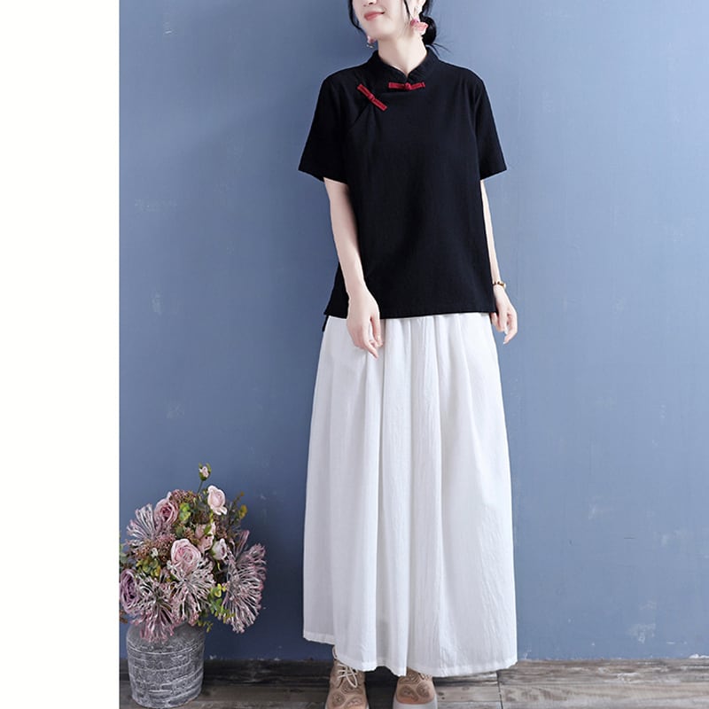 [Qing series]★Chinese style tops★ 3color color scheme Chinese clothes summer improved Tang clothes retro navy black white