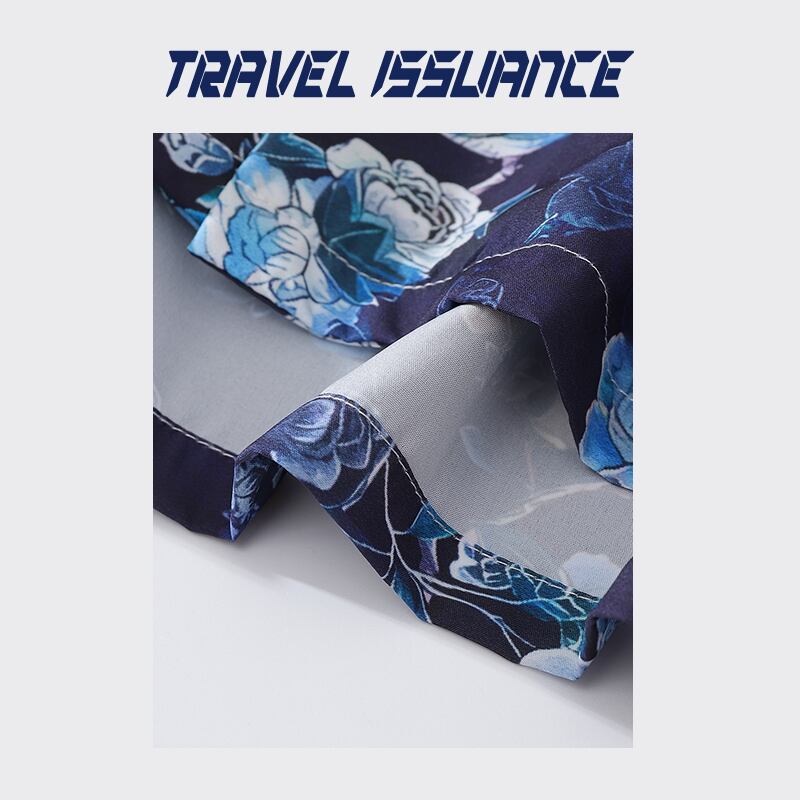 [TRAVEL ISSUANCE Series] ★Short Sleeve Shirt★ Aloha Shirt Okinawa Hawaii Tops Floral Shirt Unisex Men's Blue