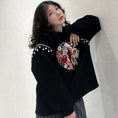 Load image into Gallery viewer, [True Fish Series]★China style top★ Embroidered fringe ladies long sleeve large size floral pattern black black
