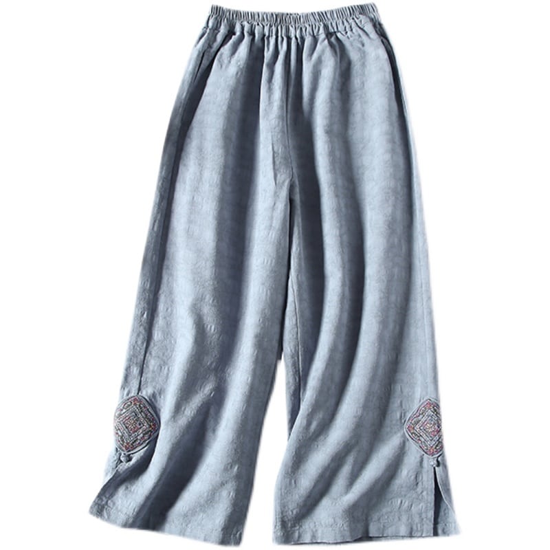 [Qing Series]★China style trousers★ 4 colors casual pants slit embroidery blue white brown black