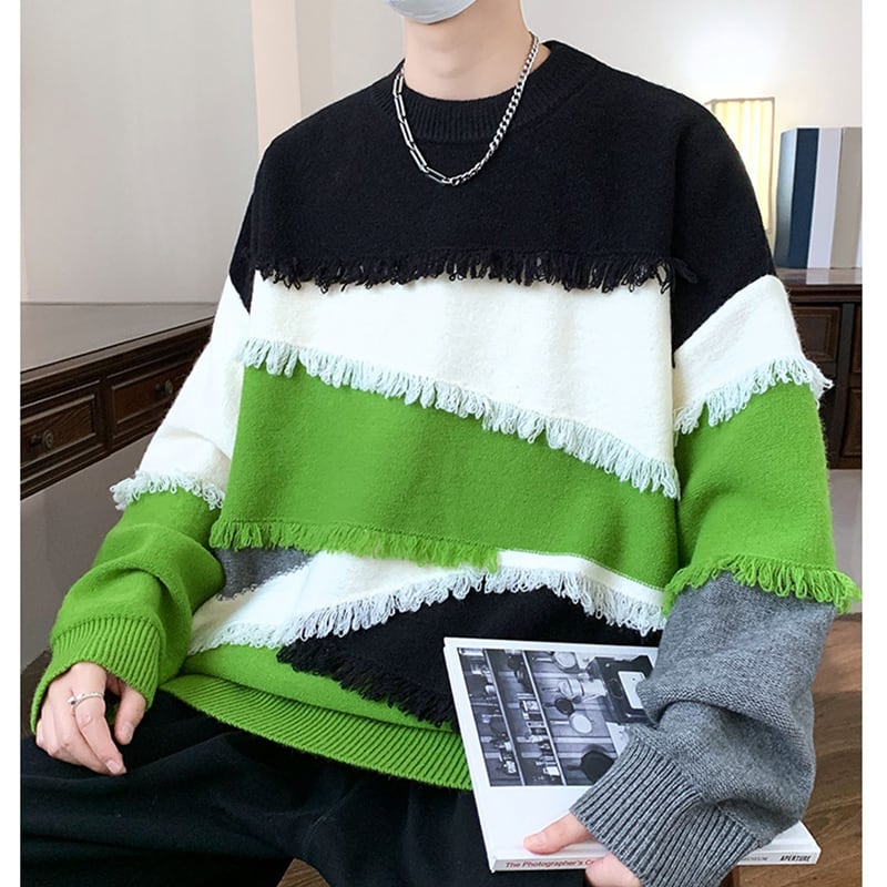 [ZUOFEILI Series] ★Sweater★ 5color Tops Unisex Men's Large Size Switching Color Scheme Stylish