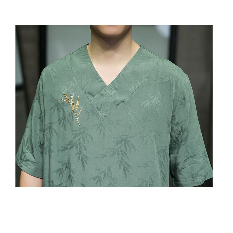 [JIARONG Series]★China style T-shirt★ Embroidery tops 3color Unisex Men's Large size Thin V-neck