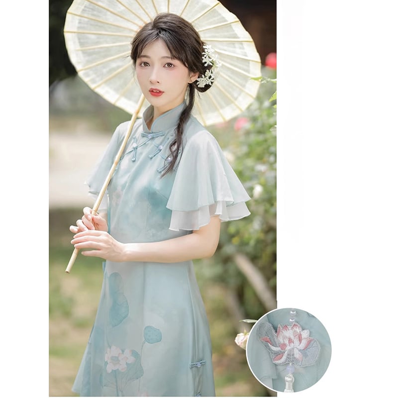 [Kaede bamboo --- Aoni series] ★Chinese style dress★ Hanfu dress, Chinese clothes, cute print, improves temperament