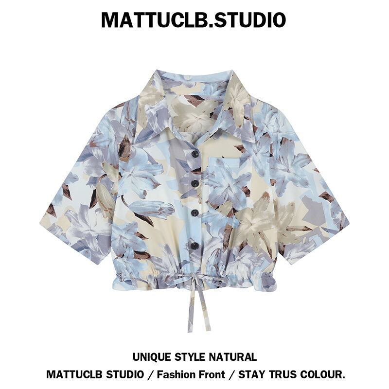 【MATTUCLB STUDIOシリーズ】★シャツ★ トップス 花柄 プリント レトロ S M L 半袖シャツ ショート丈