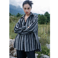 Load image into Gallery viewer, [Big Blue Dragon Series]★China style tops★ Shirt Vertical striped gray retro thick casual loose fitting
