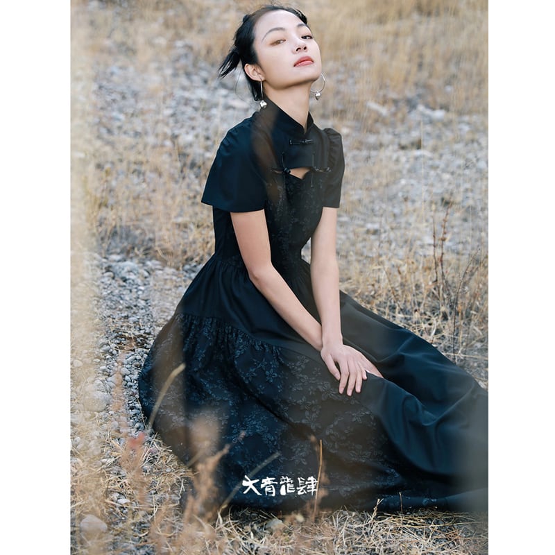 [Daiseiryusu Series] ★Chinese style dress★ Summer Chinese clothing Maxi length Long length Chinese button Black Black