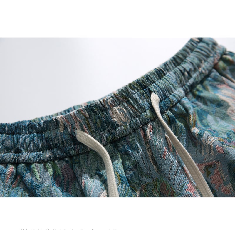 [Satoru Series] ★Shorts★ 3color Floral Pattern Bottoms Short Length Pants Unisex Men's Blue Black Green