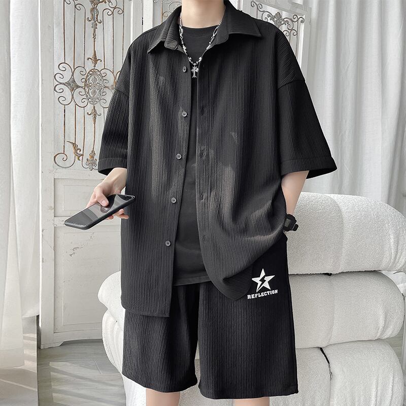 [BIGEMAN Series]★Setup★ Shirt + Shorts 3color Unisex Men's Large Size Cool Feel Good