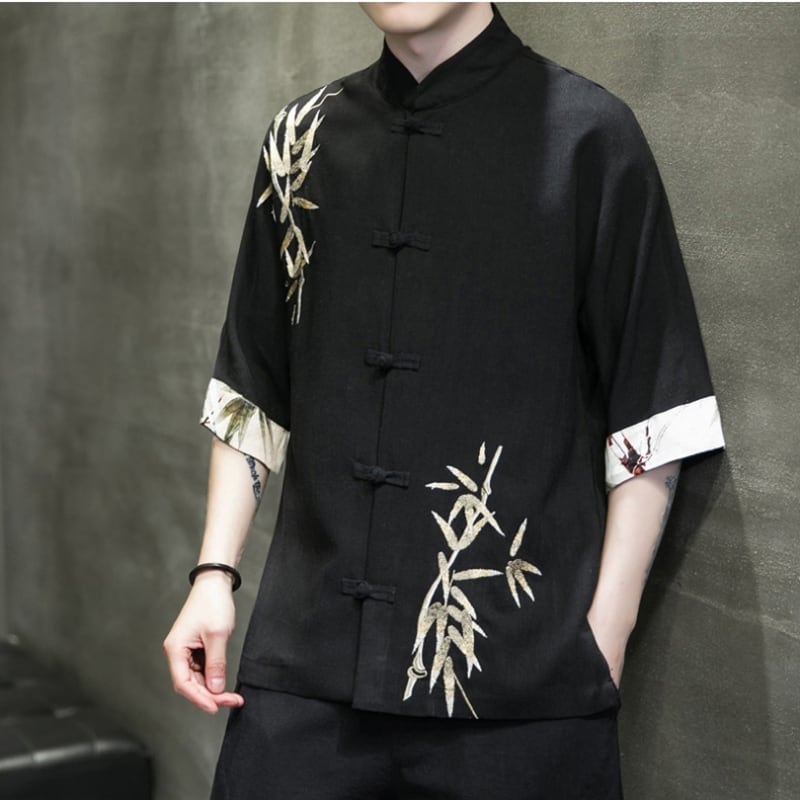 [JUNYI Series]★Chinese style shirt★ 4color bamboo cotton linen unisex men's large size Chinese clothing black white green gray