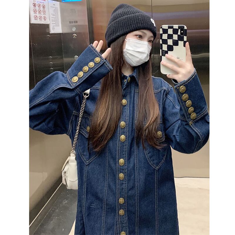 [KEKE Series]★Shirt★ 2color Tops Denim Shirt Stylish Spring Clothes Easy to Match ML Blue Blue