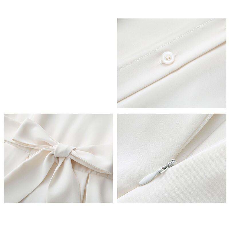 [Han Xuanwei Series] ★One Piece★ 2color Simple Cute Date Ribbon Beige Easy to Match Short Sleeve Dress