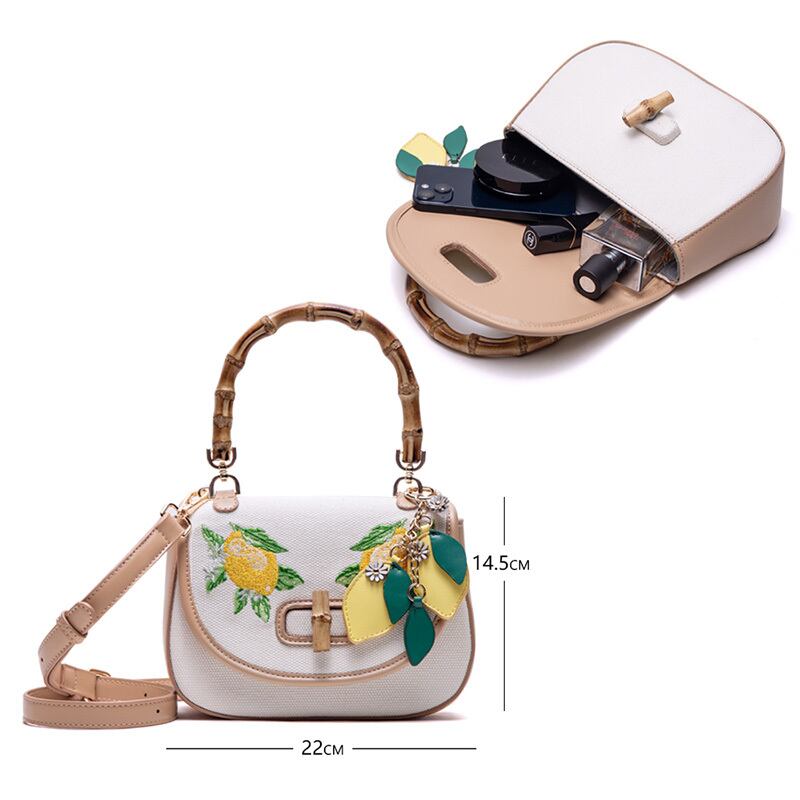 [XIAOZHONG Series]★Bag★ Handheld bag Shoulder bag Embroidery Lemon Retro Commuting Date