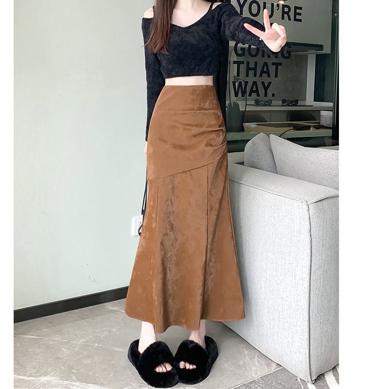 [Women's University 18 Series]★Skirt★ 2color Bottoms Slimming Mermaid Skirt Black Black Brown