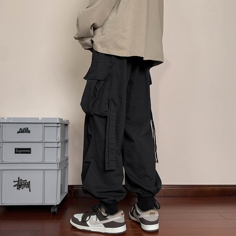 [BIGEMAN Series] ★Casual Pants★ 2color Bottoms Pants Unisex Men's Large Size Elastic Waist Black Khaki Green