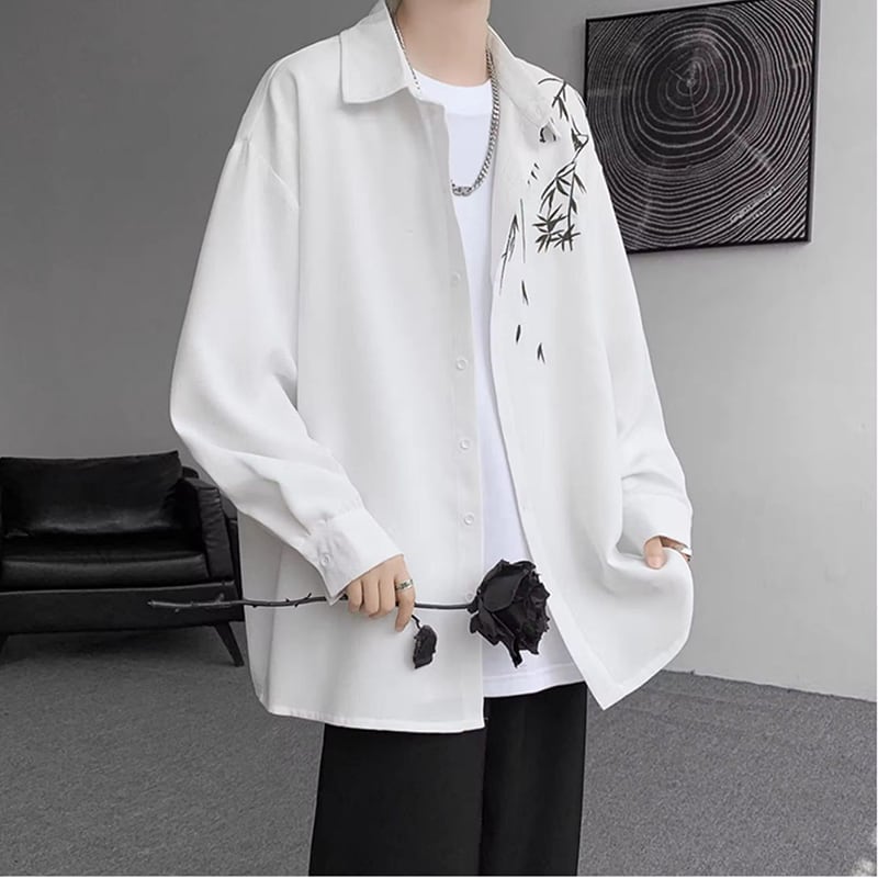 [YOULIN Series]★China style shirt★ 2color embroidery long sleeve bamboo tops unisex men's large size black white