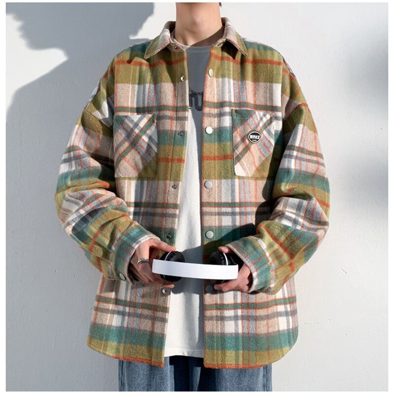 [BIGEMAN Series]★Shirt★ 2color Tops Long Sleeve Shirt Plaid Pattern Unisex Men's Large Size