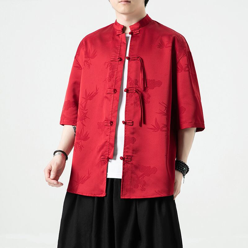 [JUNYI Series]★China style shirt★ Tops 3color Unisex Men's Large Size China Button Black Beige Red