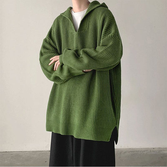 [Pvpvpv series]★Sweater★ 5color knit tops with hat, unisex, men's, simple, green, black, blue, gray, beige