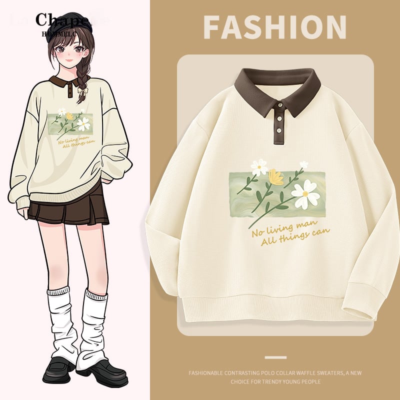 【CHUYIシリーズ】★POLOシャツ★ 3color トップス 花柄 カジュアル グリーン ベージュ