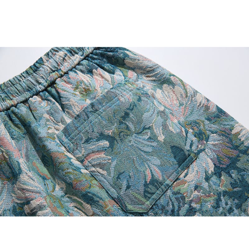 [Satoru Series] ★Shorts★ 3color Floral Pattern Bottoms Short Length Pants Unisex Men's Blue Black Green