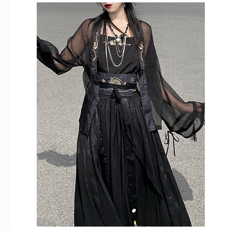 [Ancient monster house---Oryu series] ★China style skirt★ Hanfu dress Black Black ML Cute Original