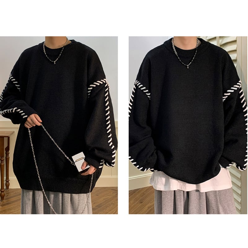 [PPG Series]★Sweater★ 3color Tops Unisex Men's Brown Black White Simple