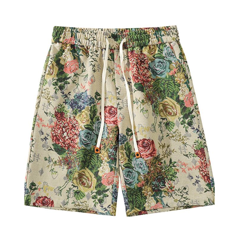 [CHAOMEICHEN Series] ★Shorts★ Floral pattern bottoms, short length pants, unisex, men's, large size, elastic waist