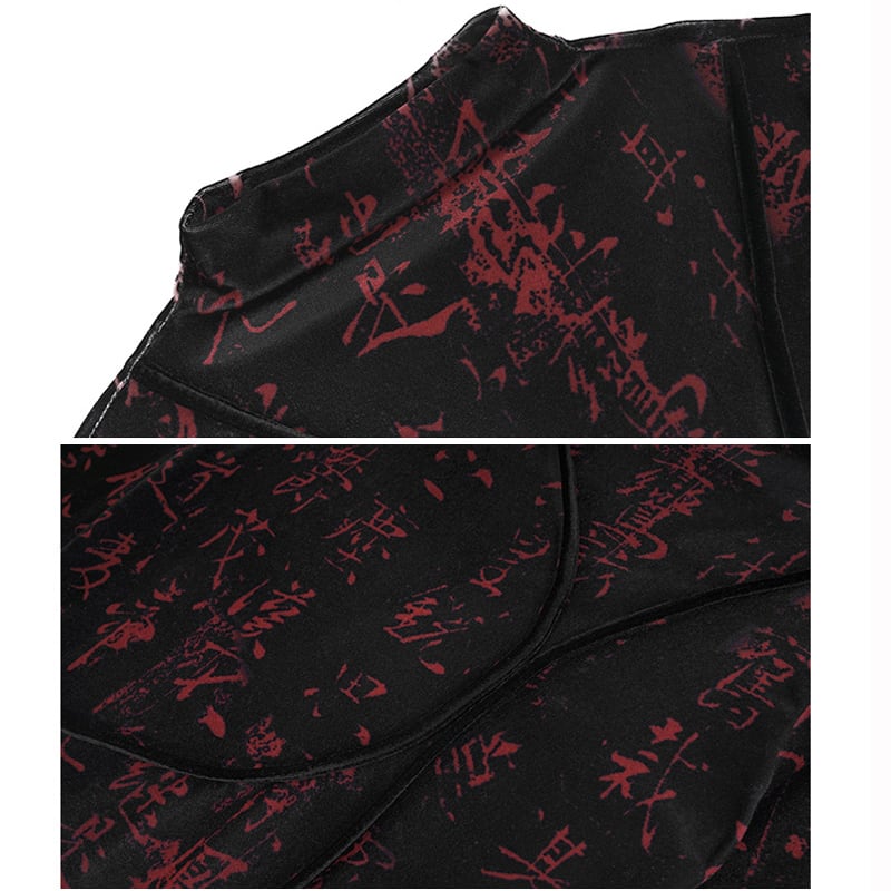 [Big Blue Dragon Series] ★China style tops★ Velvet letter pattern slim slimming black red black red