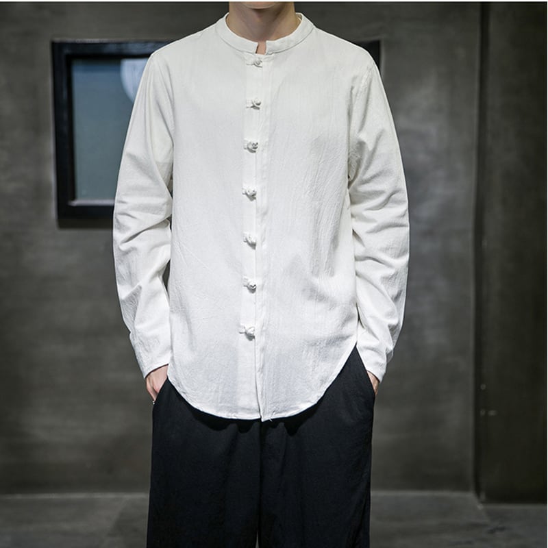 [Koji series] ★China style tops★Men's shirt 9color China button stand neck casual large size plain color