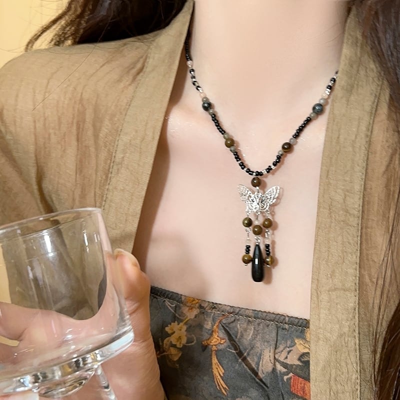 [Delightful Heart Series] ★Chinese style necklace★ Accessories Fringe Ethnic style Retro Hanfu Chinese clothing Butterfly