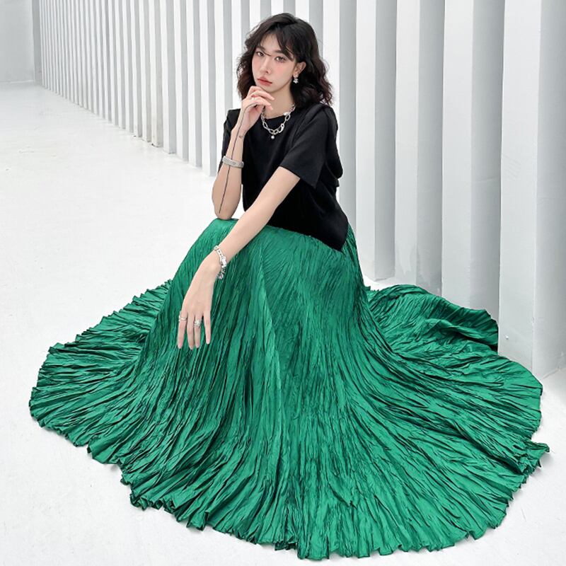 [YIDAO Series]★Skirt★ 3color Bottoms Green Gray Black Long Skirt Improves Temperament