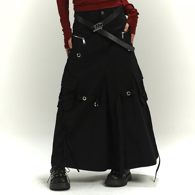 [LadyGhost Series]★Skirt★ Long skirt, slimming, casual, design, cool, black