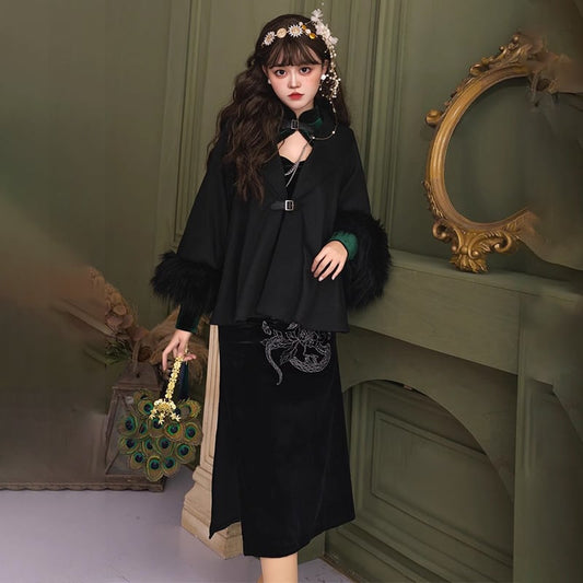 [Kinshu series] ★China style dress★ Cheongsam dress sexy velvet black green