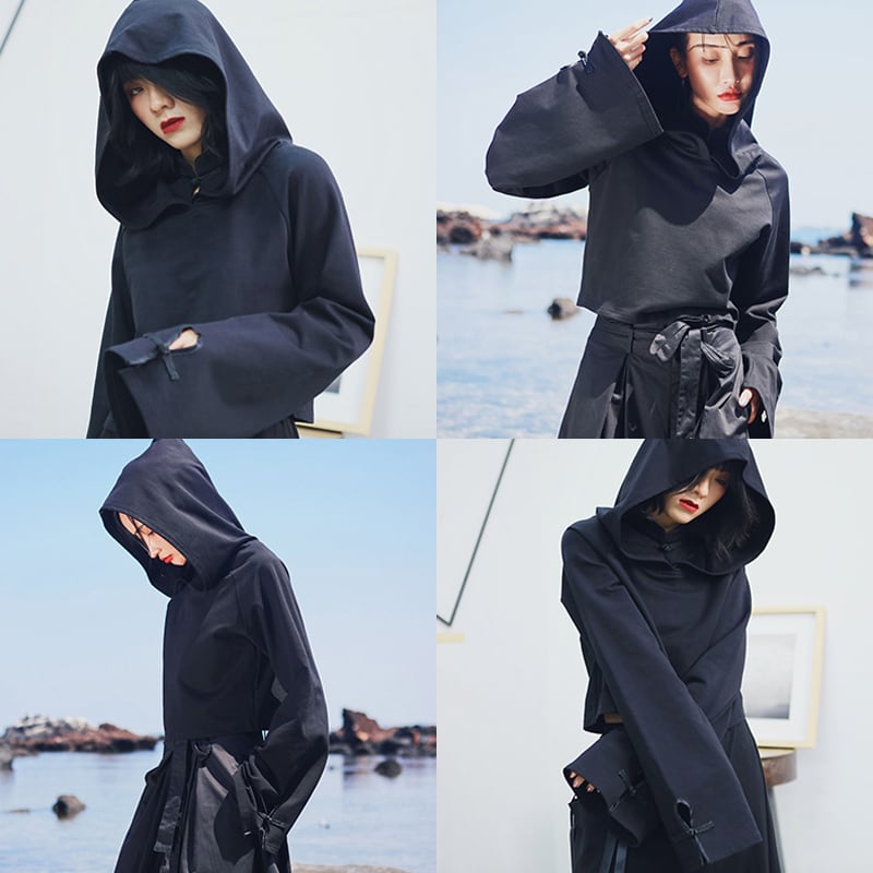 [Daiseiryusu Series]★China style hoodie★ Tops 2 colors, short length, Chinese buttons, hooded, green black