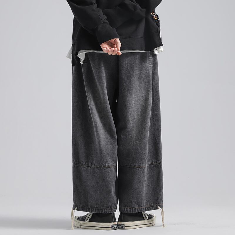 [Emperor series] ★Denim pants★ 2color loose bottoms men's large size black blue black blue