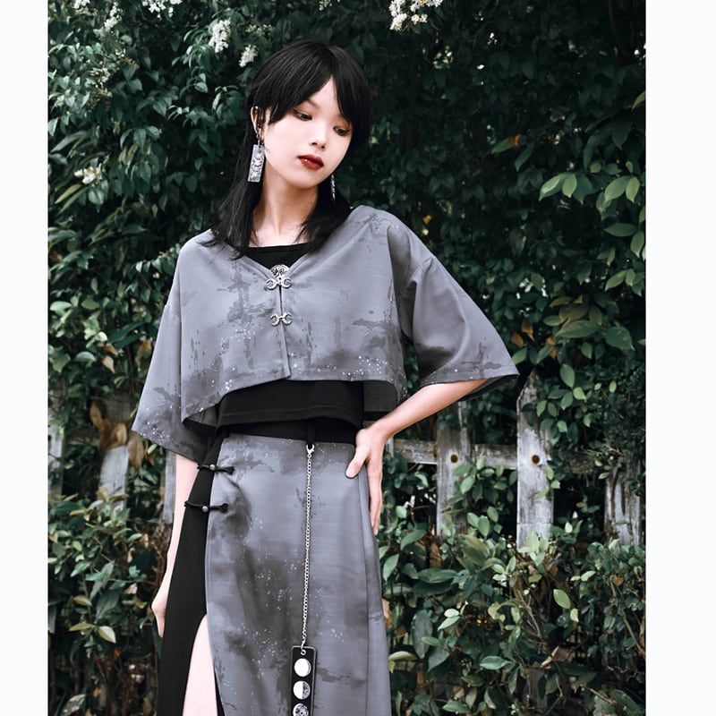 [Kokaisha --- Smoke Cloud Mio Series]★Setup Single item order★ Camisole + happi coat or skirt Ink pattern Chinese clothes