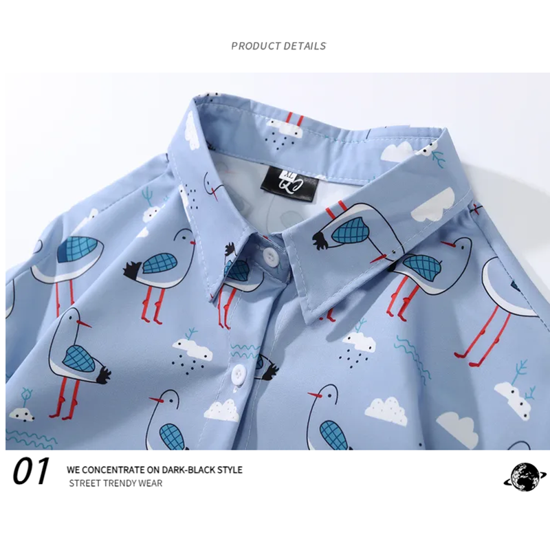 [WEIJIA Series]★Shirt★ Tops Floral pattern shirt Long sleeve shirt Bird Bird pattern Animal pattern Unisex Men's ML XL 2XL Blue Blue