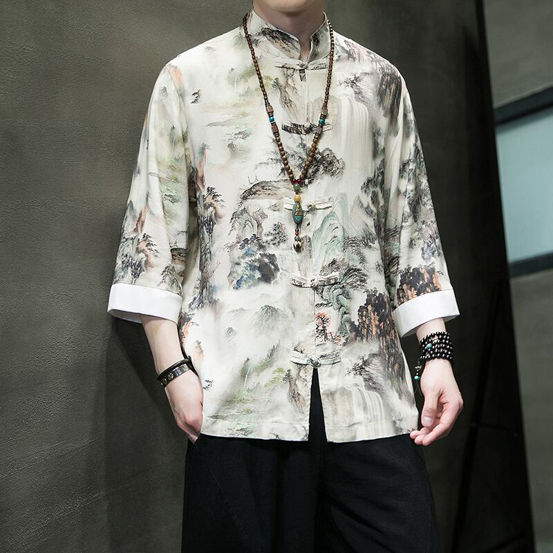 [JUNYI Series]★China style shirt★ Tops 6color Unisex Men's Large size Ink pattern Landscape pattern