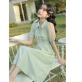 Load image into Gallery viewer, [NANMOSEN Series] ★China style dress★ Short sleeve dress, China button, cute, improves temperament, green
