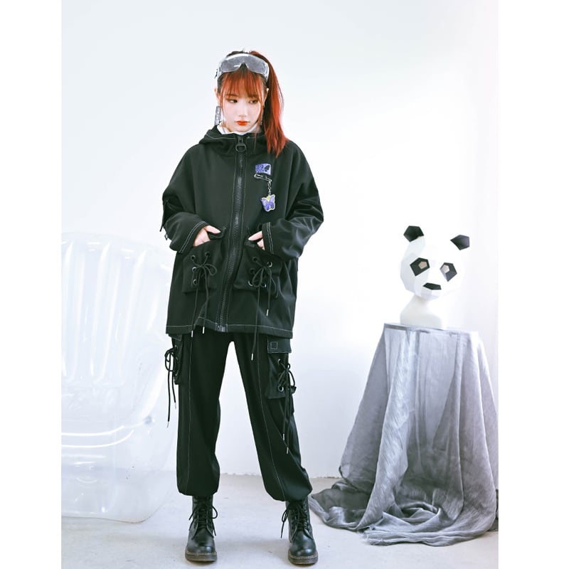 [Ancient monster---Swallow tail butterfly series]★Pants★ Regular type or brushed lining type Bottoms Casual pants Butterfly Slimming SML XL 2XL Black Black Original