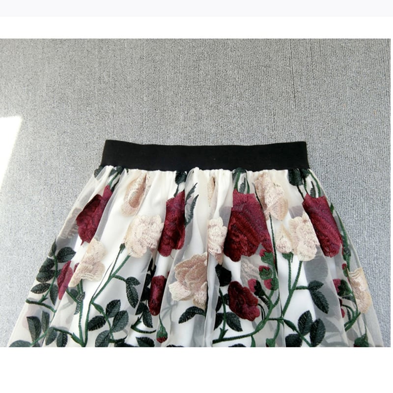 [Komii Series]★China embroidery skirt★Bottoms Lace Floral pattern skirt SML XL 2XL High waist Cute