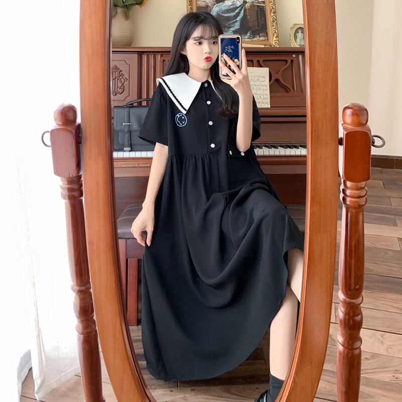 [Dong Xiaojie Series] ★One Piece★ Large Size Summer Short Sleeve Dress Ladies Fashion Black Black Black