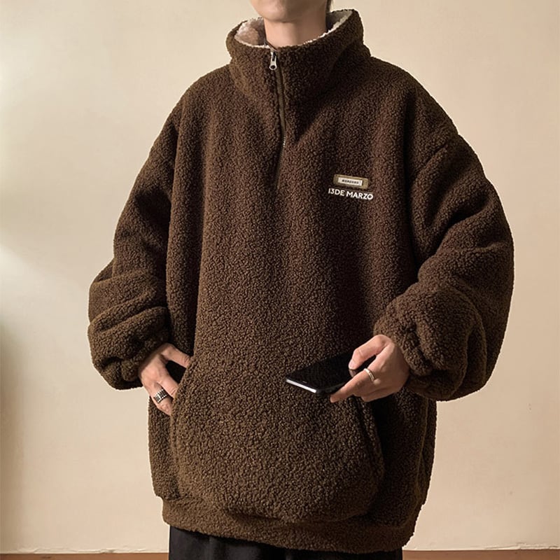 [V37 Series] ★Tops★ 3color Thick Warm Outerwear Stand Neck Unisex Men's Brown Black Beige