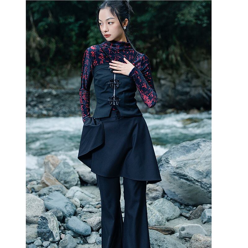 [Daiseiryusu Series]★China style pants★Bottoms Black Black Asymmetrical Cool Original