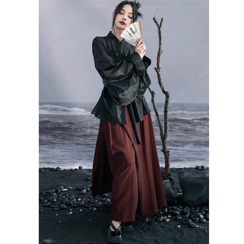 [Da Qinglong Shu Series] ★China style skirt★ Designed bottoms Hanfu skirt original wine red