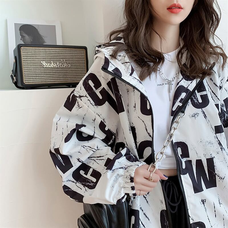 [Qingfashion Series]★Outer★ 2color White or Blue Jacket White Navy Alphabet