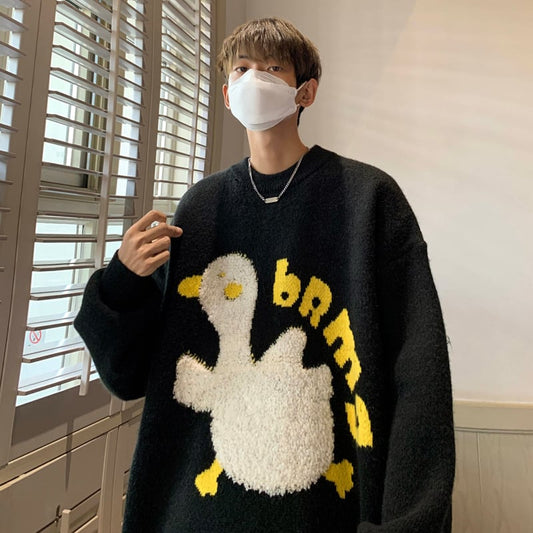 [Tetsusho Series] ★Sweater★ Knit Tops Unisex Men's Black Cartoon Animal Pattern