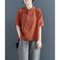 Load image into Gallery viewer, [Qing series] ★China style tops★ 4 colors cotton linen POLO neck white blue red orange
